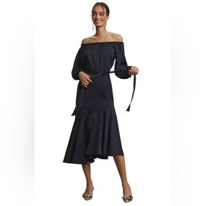 Sachin & Babi Kai Dress Navy Long Sleeve Cocktail Dress Asymmetrical Hem Size 2